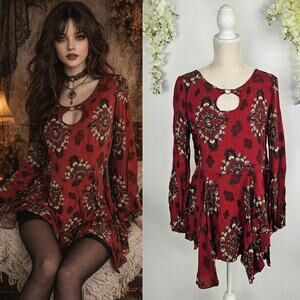 Entro Whimsigoth Tunic Hanky Hem Top Vampy Boho Paisley Keyhole Neck